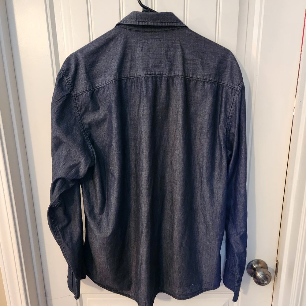 Dark Gray Snap Button Collared Dress Shirt with Double Front Pockets - Picture 2 of 3